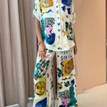 Meralda Unique Print Elastic Waist Pocketed Wide Leg Pants
