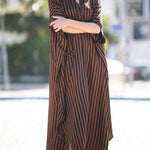 Batwing Sleeves Half Sleeves Buttoned Pockets Striped Round-Neck Beach Cover-Up Maxi Dresses