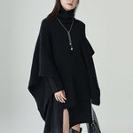 Casual Long Sleeves Loose Solid Color High-Neck Shawl&Sweater Dresses Two Pieces Set