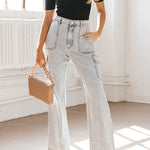 Washed denim multi-pocket non-stretch overalls