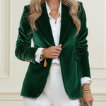 Long Sleeves Buttoned Solid Color Notched Collar Blazer Suits Outerwear