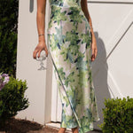 Spice Girl High Neck Temperament Elegant Slit Printed Dress Long Skirt
