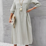 11 Colors Simple Round-Neck Solid Color Midi Dress