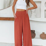 Travel Halfway Smocked Pocketed Wide Leg Pants