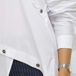 Long Sleeves Asymmetric Buttoned Split-Front Blouses&Shirts Tops