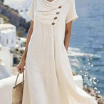 Women'S Casual Solid Color V-Neck Dress With Unique Design.