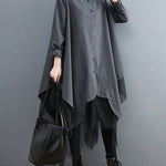 Loose Striped Gauze Split-Joint Lapel Long Dress