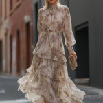 High Neck Tiered Floral Maxi Dress