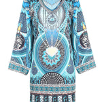 A-Line Flared Sleeves Printed Split-Joint V-Neck Mini Dresses