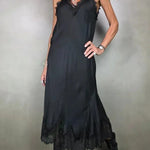 Fashionable V-neck Suspender Lace Splicing Casual Midi Dress