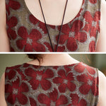 Loose Oversize Drawstring Floral Printed Round-Neck Midi Dresses
