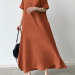 Loose Short Sleeves Solid Color V-Neck Maxi Dresses