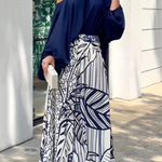Loose Puff Sleeves Solid Color Off-The-Shoulder Blouses& Printed Pants Two Pieces Set