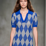 Women's Minimalist, Lightweight, Diamond-patterned Knit Polo Collar Mini Dress