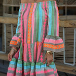 Friendly Shores Linen Blend Ethnic Print Off Shoulder Loose Mini Dress