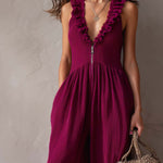 Retro Ruffled Zipper Low-waist Knitted Jumpsuit