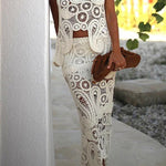 Summer Getaway Look Crochet Lace Irregular Hem Loose Tank Top