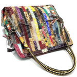 Split-joint Striped Shoulder Sling Leather Bag