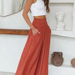 Travel Halfway Smocked Pocketed Wide Leg Pants