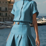 Loose Short Sleeves Solid Color Mock Neck Blouses&Shirts Tops