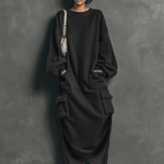 Women's Casual Multi-pocket Sweatshirt Maxi Dress