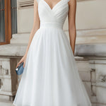 V-Neck Pleated Midi Dress With Cap Sleeves
