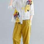 Printed Shirt + Solid Wide Leg Pants