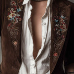 Vintage Brown Suede Blazer With Embroidered Details
