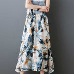 Loose Plus Size Flower Print Pockets Split-Joint Spaghetti-Neck Maxi Dresses Suspender Dress