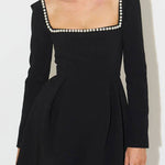 You'll Remember Me Pearl Embellished Square Neck Long Sleeve Mini Dress