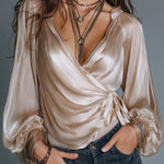 Elegant Satin Wrap Blouse With Side Ties