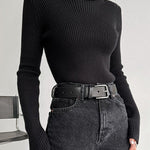 Long Sleeves Skinny Solid Color High Neck Pullovers Sweater Sweater Tops