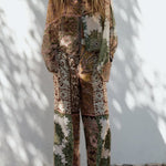 Patchwork Cape Shirt Print Pants Set