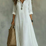 A-line Long Sleeves Jacquard Ruffled Solid Color Split-Joint Stand Collar Maxi Dresses