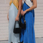 Loose Sleeveless Contrast Color Split-Joint Deep V-Neck Maxi Dresses