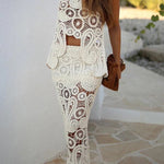 Summer Getaway Look Crochet Lace Elastic Waist Irregular Hem Maxi Skirt