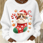 Women's Vintage Christmas Cute Cat Print Sweater