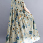 Artistic Retro Loose Floral Printed Pleated Vacation Midi Dress