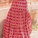 Rose Vintage Boho Floral Print Tiered Maxi Skirt