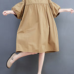 Loose Short Sleeves Solid Color Round-Neck Midi Dresses
