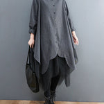Loose Striped Gauze Split-Joint Lapel Long Dress
