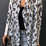 White Leopard Print Casual Open Front Cardigan