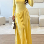 A-Line Bodycon Asymmetric Pleated Solid Color Split-Joint One-Shoulder Maxi Dresses