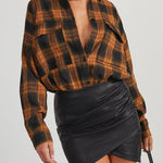 PETALUMA COTTON BLEND PLAID BUTTON DOWN TOP