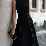 Sleeveless A-Line Midi Dress With Chain-Trim Seams