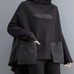 Casual Loose Split-Joint High-Neck Long Batwing Sleeves T-Shirt