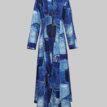 Long Sleeves Printed Zipper Lapel Maxi Dresses Shirt Dress