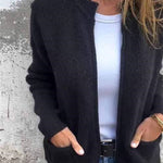 Solid Color Long Sleeve Zipper Pocket Casual Knitted Cardigan