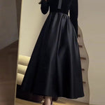 A-Line Long Sleeves Pleated Split-Joint Zipper Mock Neck Maxi Dresses