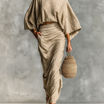 Women's Cotton And Linen Blend Bat Sleeve Long Skirt Two-piece Set